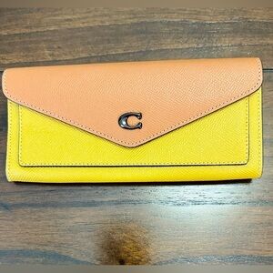 NWOT Coach Canvas Long Wallet Orange/Yellow With C Logo